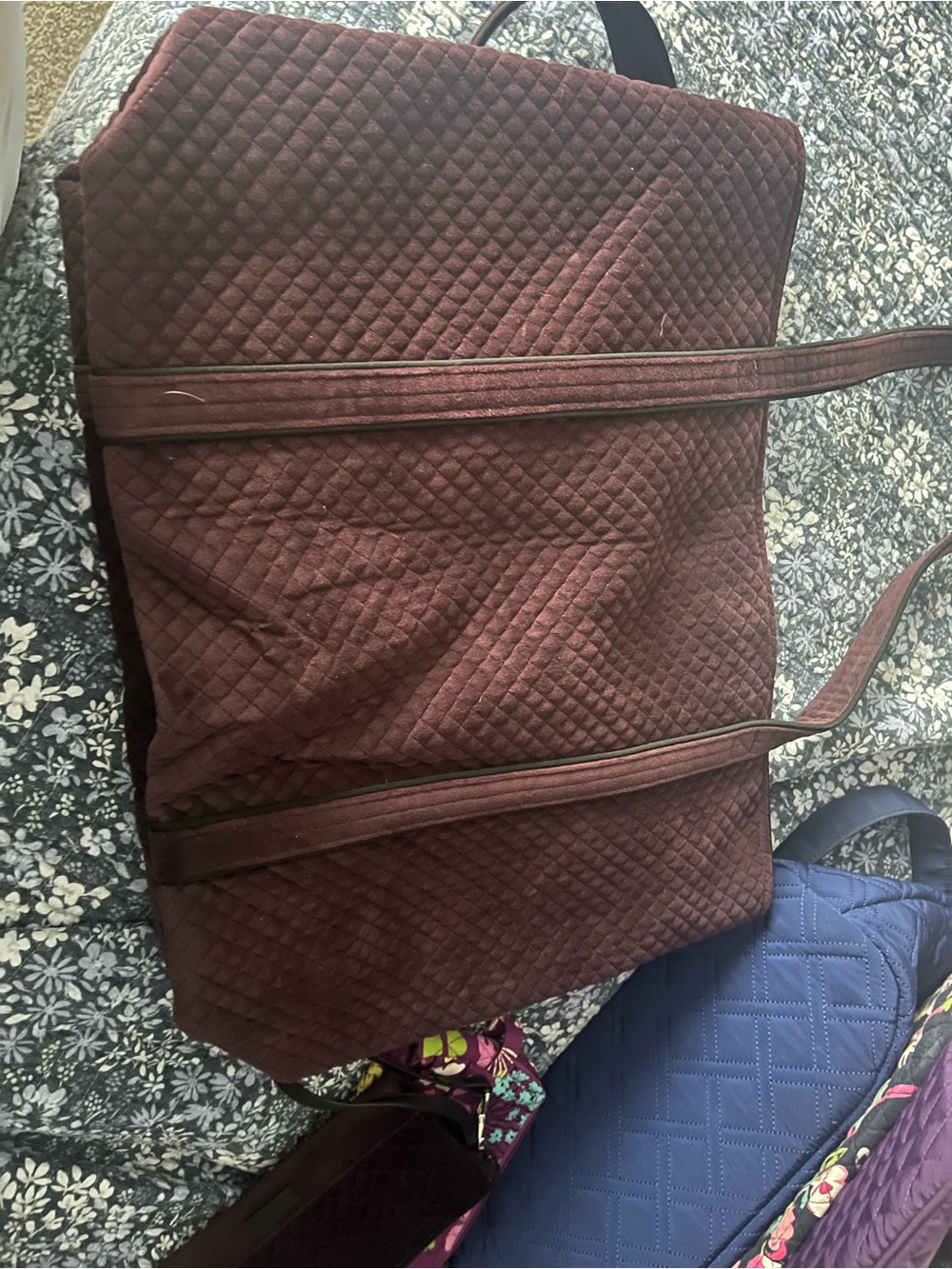 Vera Bradley Quilted Velvet Vera Large Tote Bag in BlackBerry Wine - Picture 2 of 5